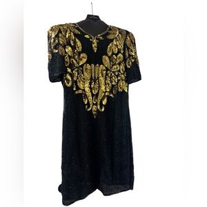 Black Dress with Gold Sequin Embellishment - Elegant Evening Dress